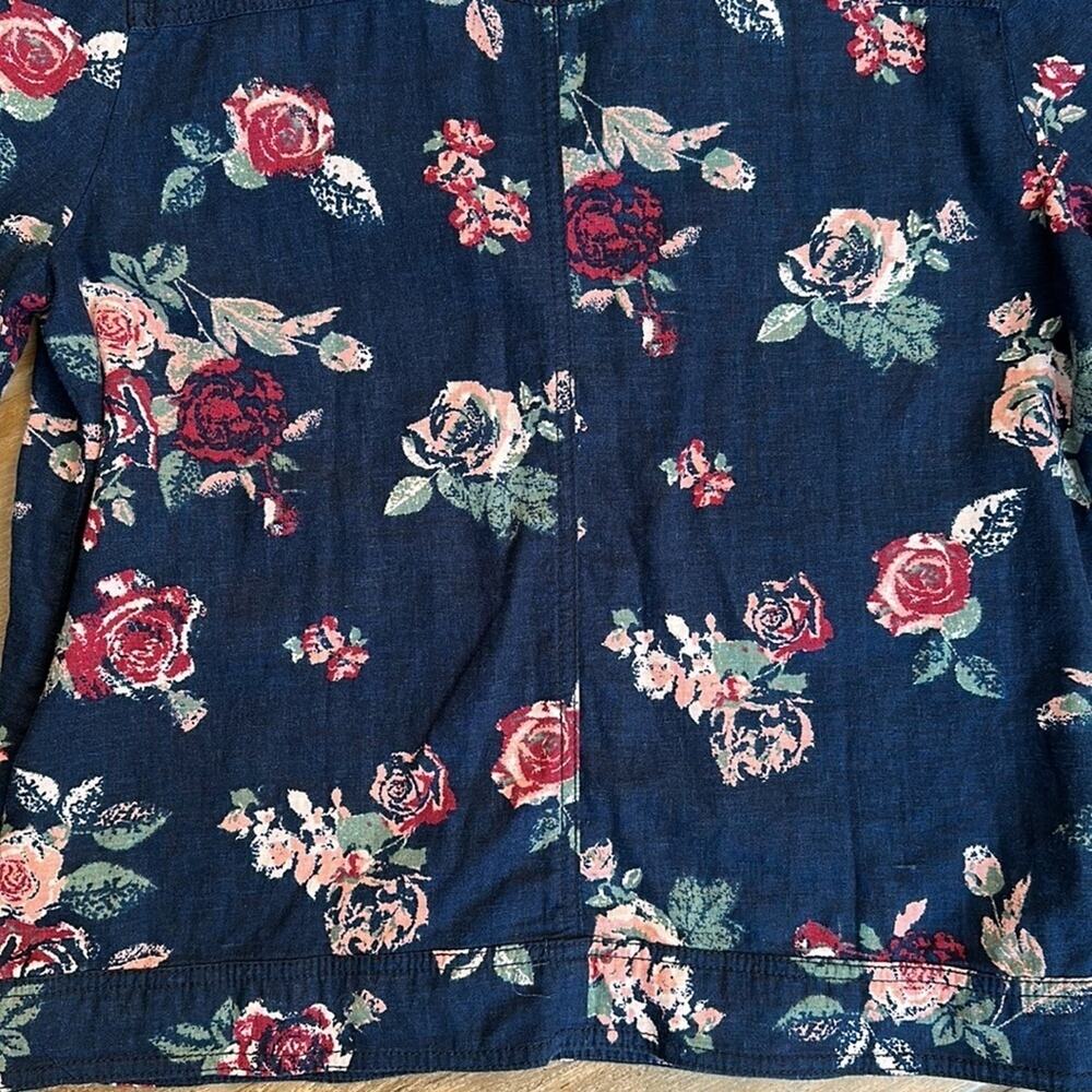 Maurice's Linen Blend Jacket Top Shacket Blue Rose Floral Size M Casual Office - Picture 9 of 15